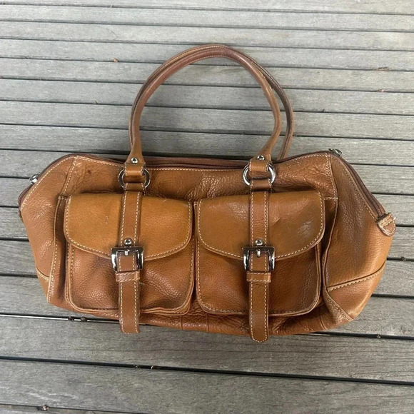 Tignanello Whiskey Caramel Brown Leather Satchel Shoulder Bag - Picture 9 of 9